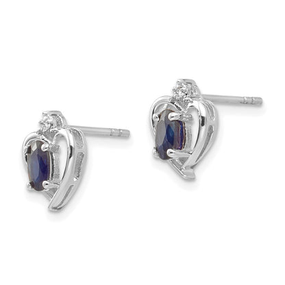 14k White Gold 5x3 Oval September/Sapphire and Diamond Heart Earrings