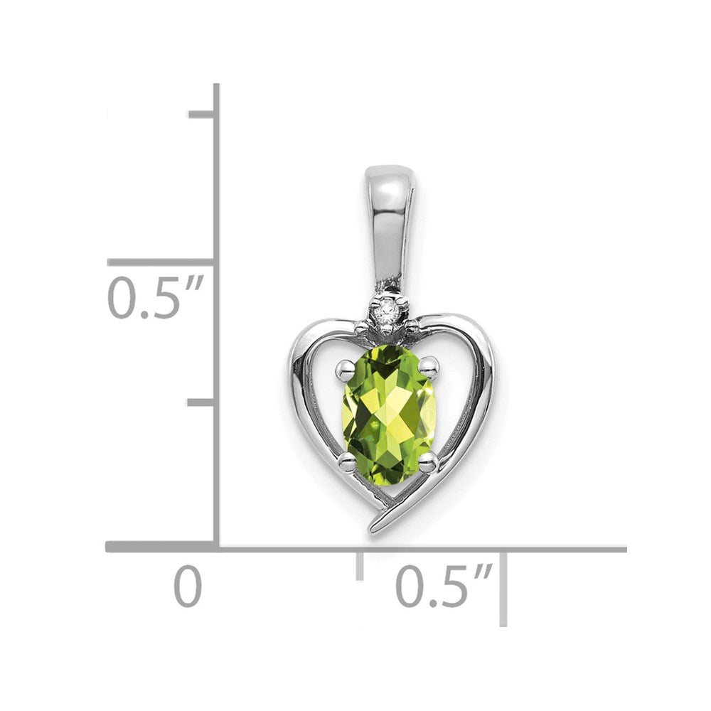 14k White Gold 6x4 Oval August/Peridot and Diamond Heart Pendant