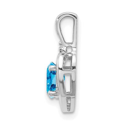 14k White Gold 6x4 Oval December/Blue Topaz and Diamond Heart Pendant