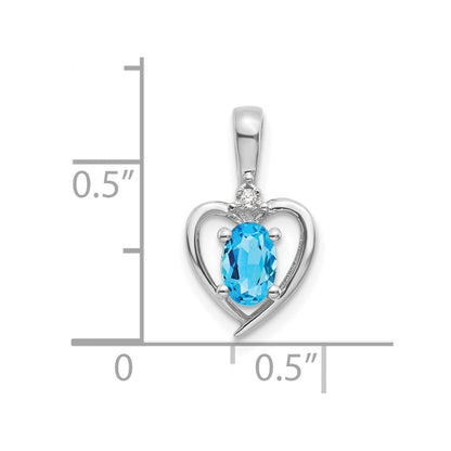 14k White Gold 6x4 Oval December/Blue Topaz and Diamond Heart Pendant