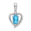 14k White Gold 6x4 Oval December/Blue Topaz and Diamond Heart Pendant