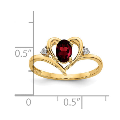 14k 6x4 Oval January/Garnet and Diamond Heart Ring