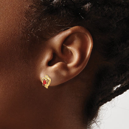 14k 5x3 Oval January/Garnet and Diamond Heart Earrings