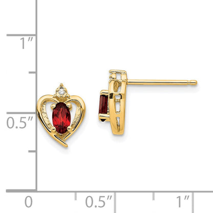 14k 5x3 Oval January/Garnet and Diamond Heart Earrings