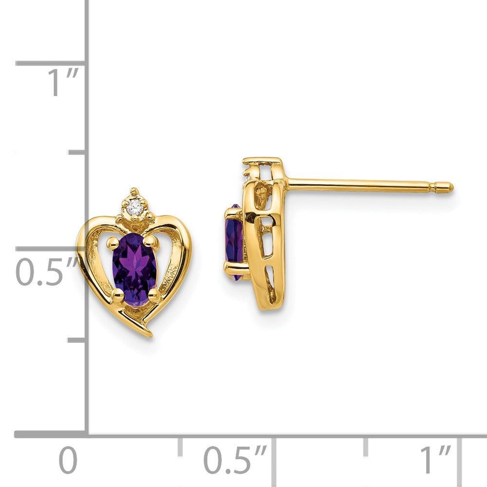 14k 5x3 Oval February/Amethyst and Diamond Heart Earrings