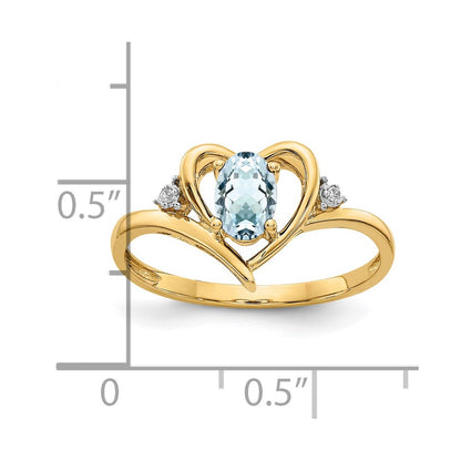 14k 6x4 Oval March/Aquamarine and Diamond Heart Ring