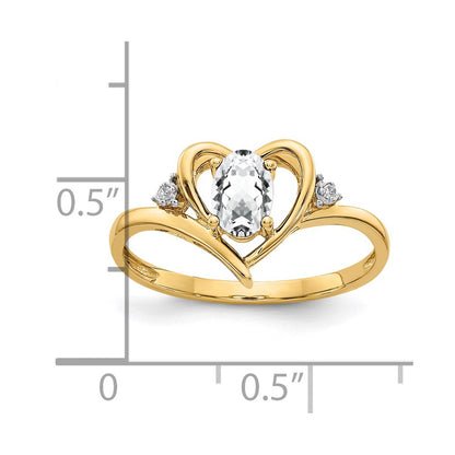 14k 6x4 Oval April/White Topaz and Diamond Heart Ring