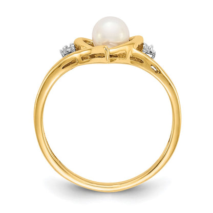 14k 5.5mm June/Freshwater Cultured Pearl and Diamond Heart Ring