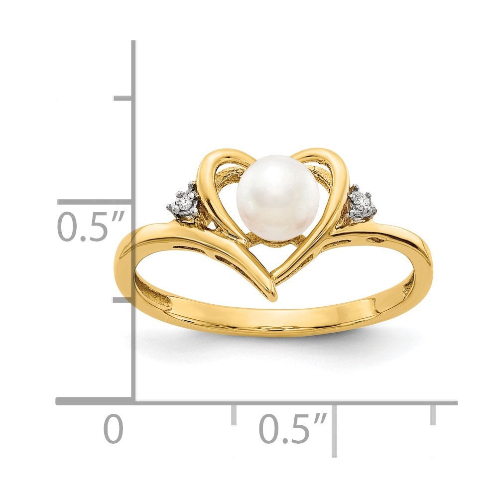 14k 5.5mm June/Freshwater Cultured Pearl and Diamond Heart Ring