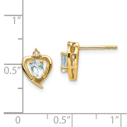 14k 5x3 Oval March/Aquamarine and Diamond Heart Earrings