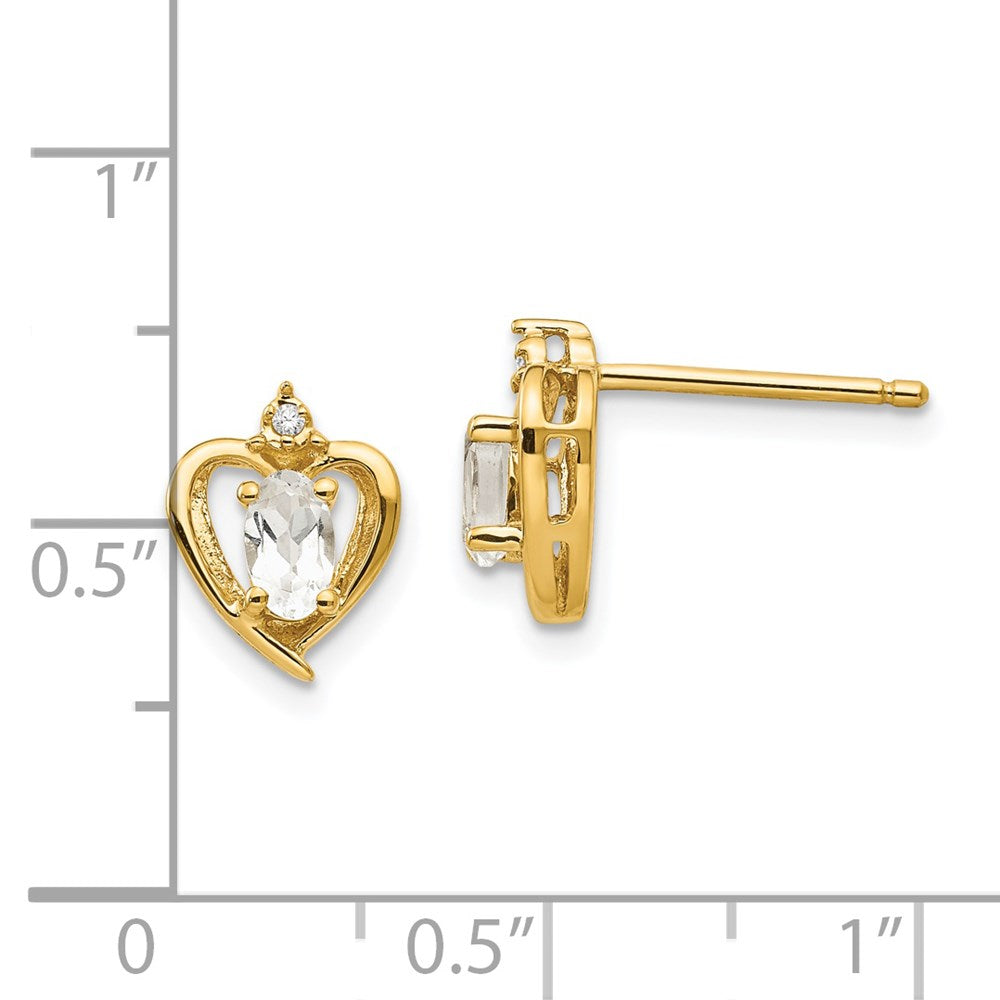 14k 5x3 Oval April/White Topaz and Diamond Heart Earrings