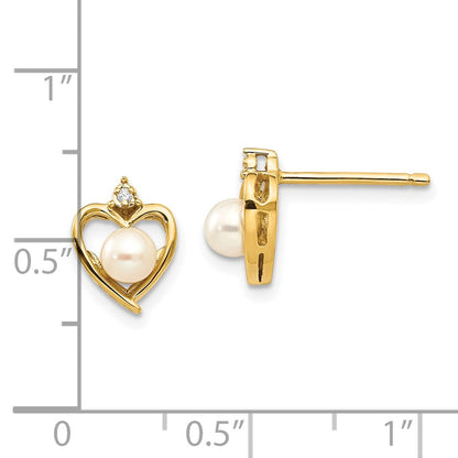 14k 4.5mm June/Freshwater Cultured Pearl and Diamond Heart Earrings