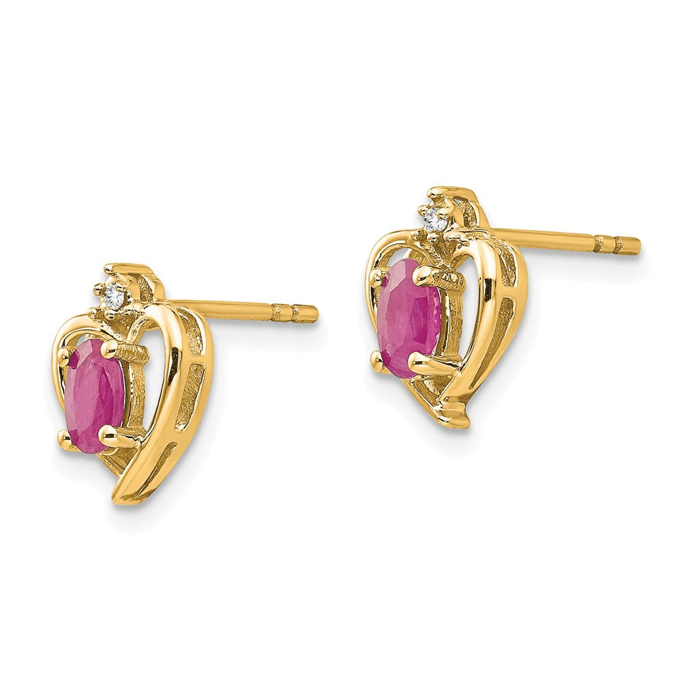 14k Ruby and Diamond Heart Earrings