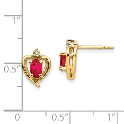 14k 5x3 Oval July/Ruby and Diamond Heart Earrings