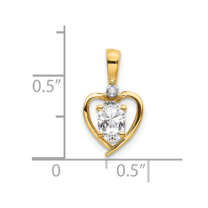 14k 6x4 Oval April/White Topaz and Diamond Heart Pendant