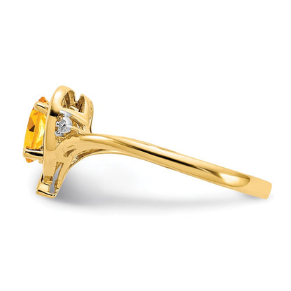 14k 6x4 Oval November/Citrine and Diamond Heart Ring
