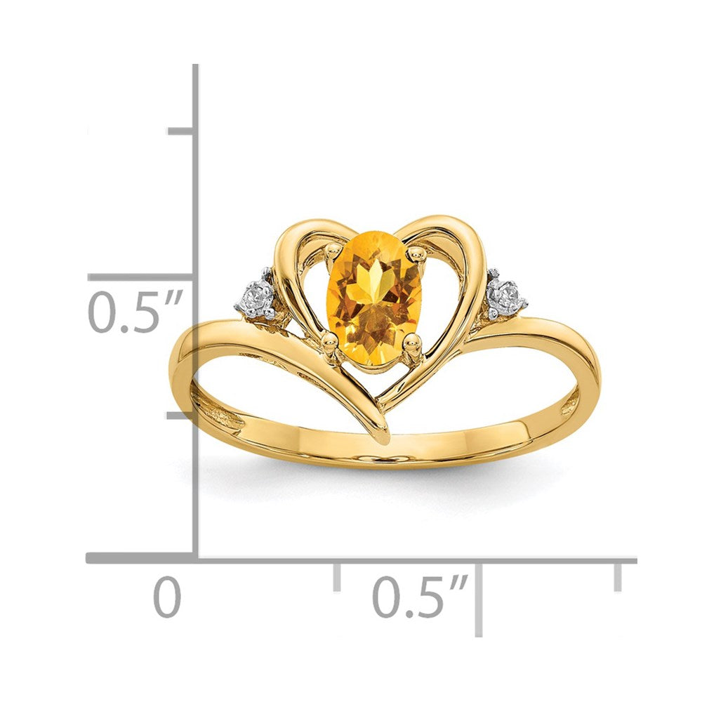 14k 6x4 Oval November/Citrine and Diamond Heart Ring