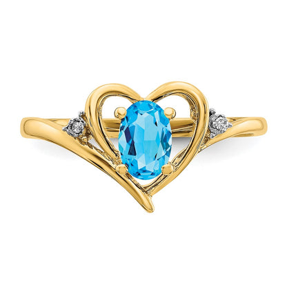 14k 6x4 Oval December/Blue Topaz and Diamond Heart Ring
