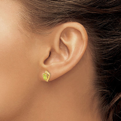 14k 5x3 Oval August/Peridot and Diamond Heart Earrings