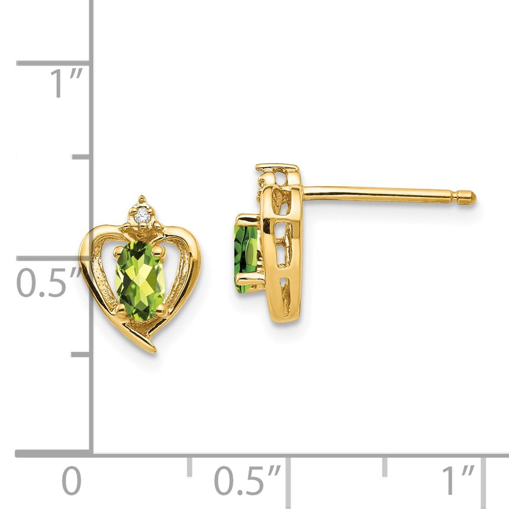 14k 5x3 Oval August/Peridot and Diamond Heart Earrings