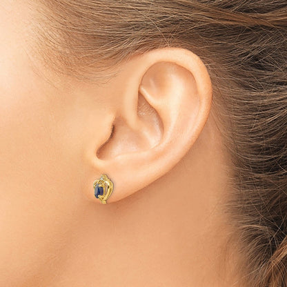 14k 5x3 Oval September/Sapphire and Diamond Heart Earrings