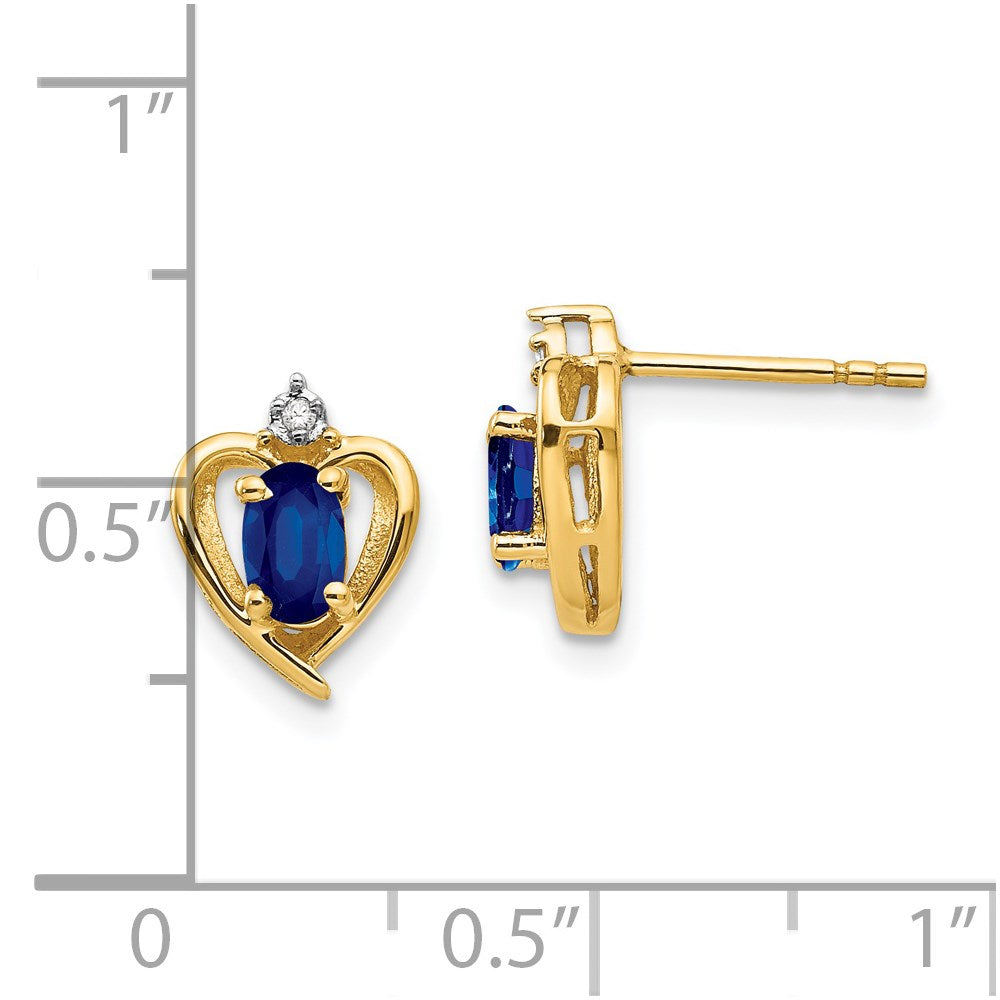 14k 5x3 Oval September/Sapphire and Diamond Heart Earrings
