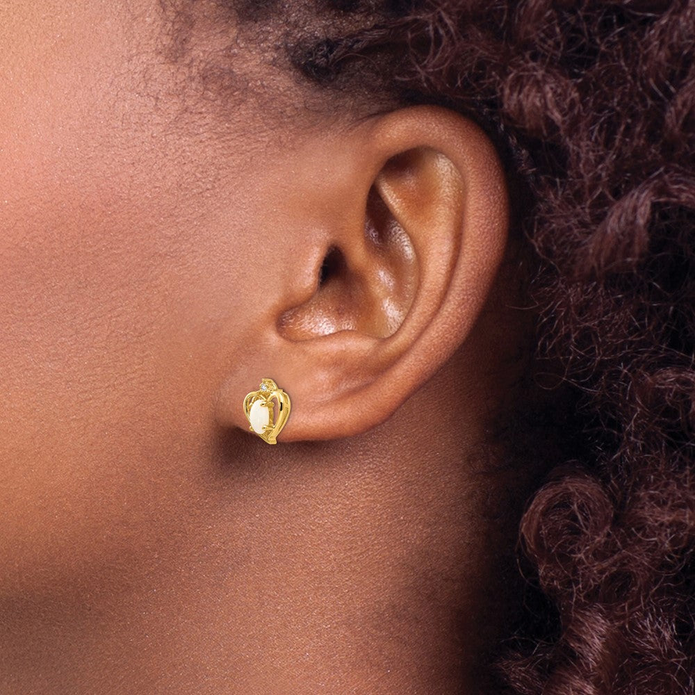 14k 5x3 Oval October/Opal and Diamond Heart Earrings