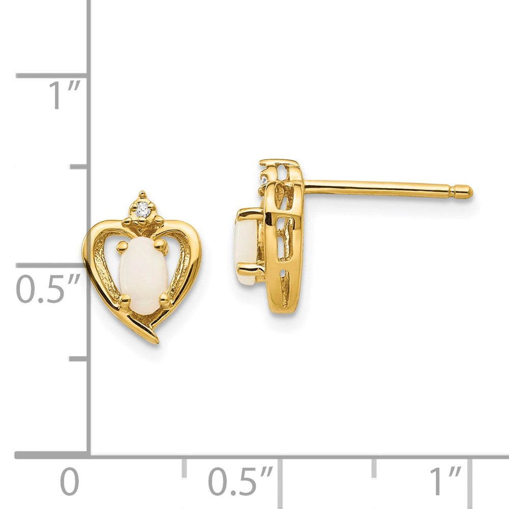 14k 5x3 Oval October/Opal and Diamond Heart Earrings