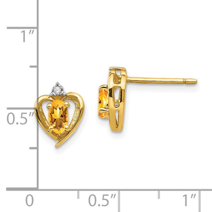 14k 5x3 Oval November/Citrine and Diamond Heart Earrings