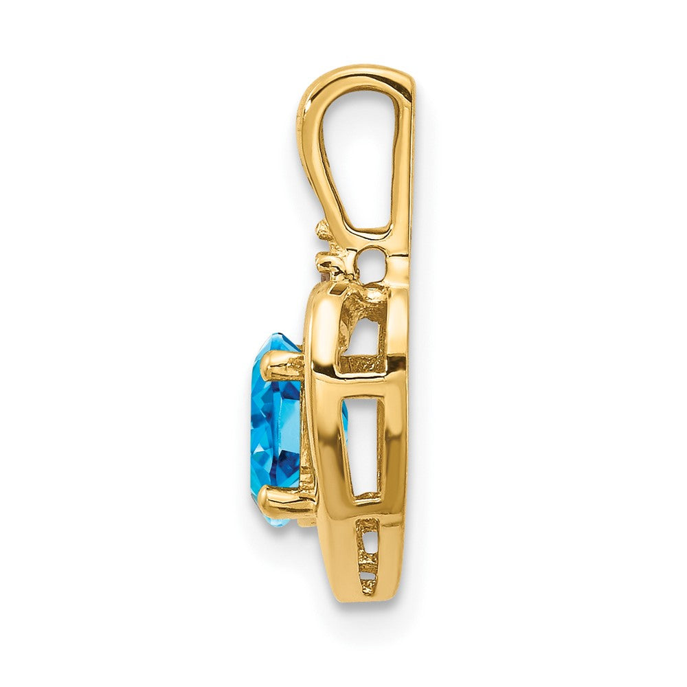 14k 6x4 Oval December/Blue Topaz and Diamond Heart Pendant