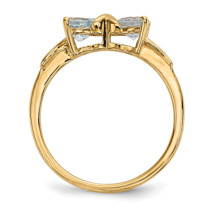 14k Polished March/Aquamarine Bow Size 7 Ring