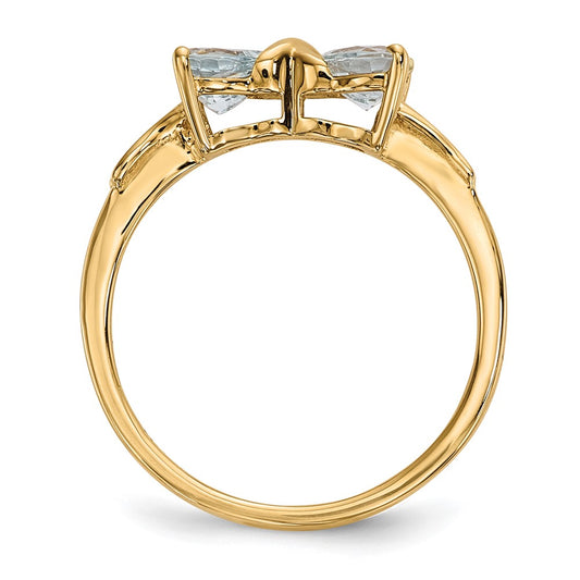 14k Polished March/Aquamarine Bow Size 7 Ring