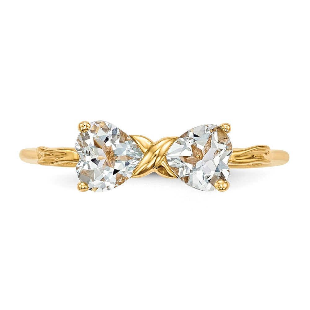 14k Polished March/Aquamarine Bow Size 7 Ring
