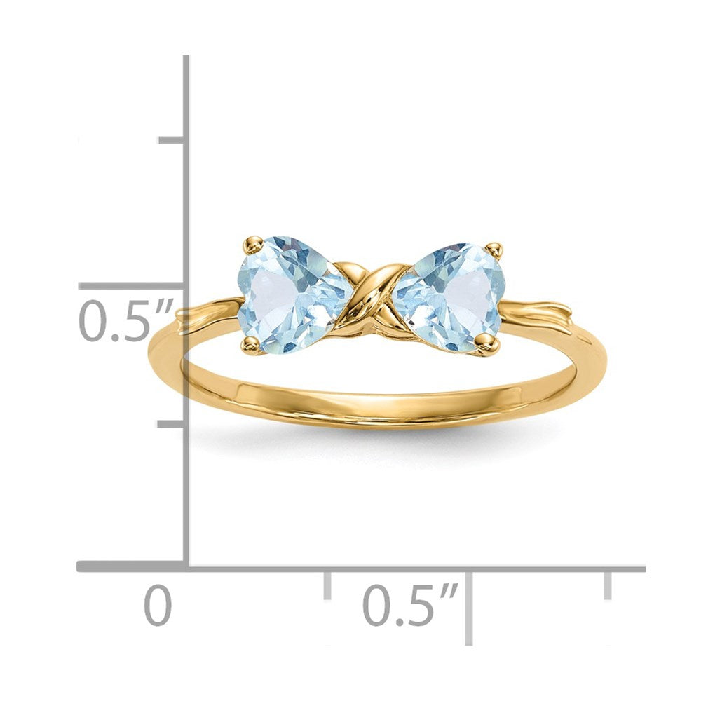 14k Polished March/Aquamarine Bow Size 7 Ring