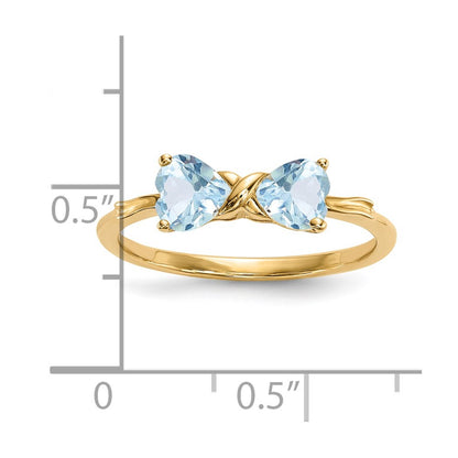 14k Polished March/Aquamarine Bow Size 7 Ring