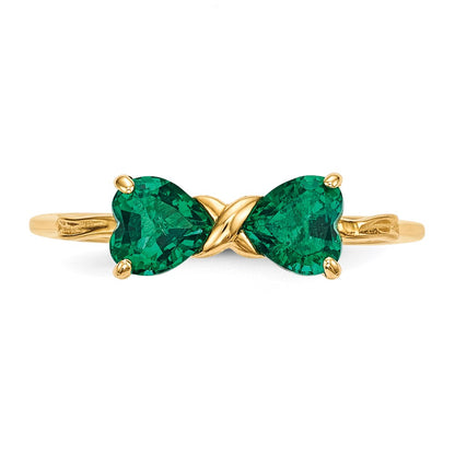 14k Polished May/Lab Created Emerald Bow Size 7 Ring