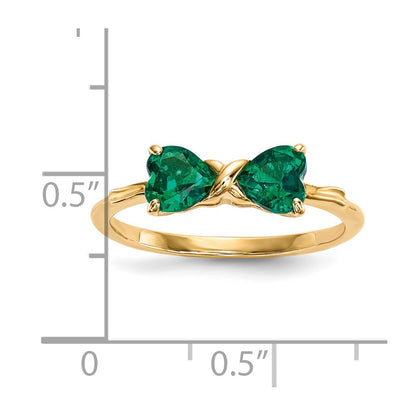 14k Polished May/Lab Created Emerald Bow Size 7 Ring