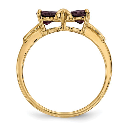 14k Polished June/Rhodolite Garnet Bow Size 7 Ring