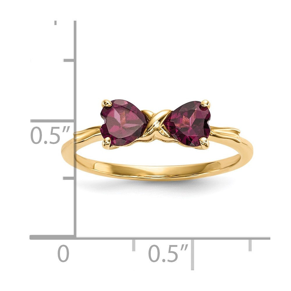 14k Polished June/Rhodolite Garnet Bow Size 7 Ring