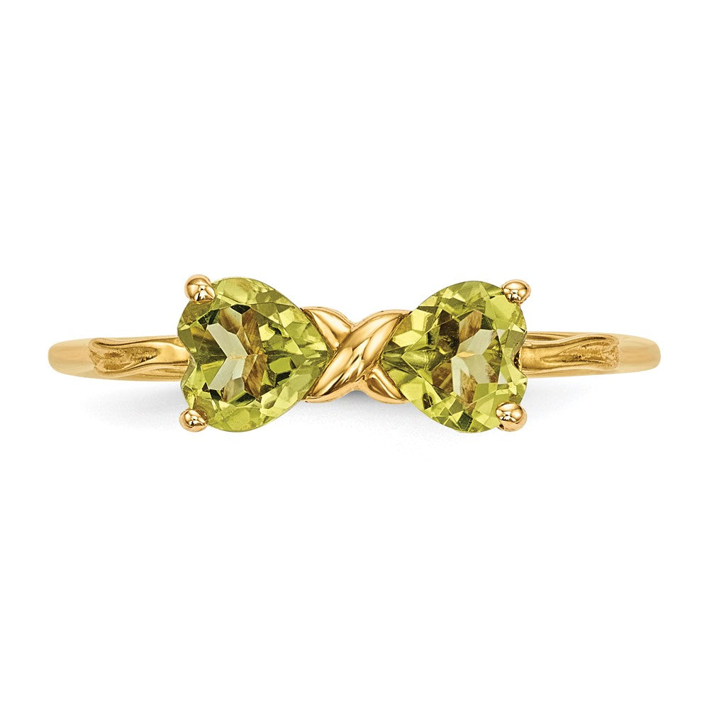 14k Polished August/Peridot Bow Size 7 Ring