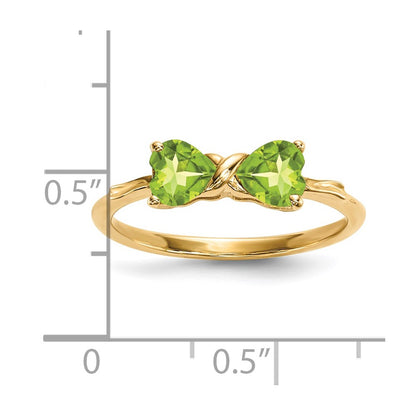 14k Polished August/Peridot Bow Size 7 Ring