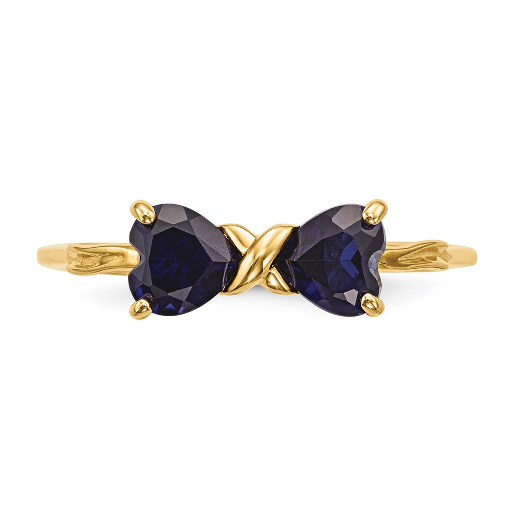 14k Polished September/Lab Created Sapphire Bow Size 7 Ring
