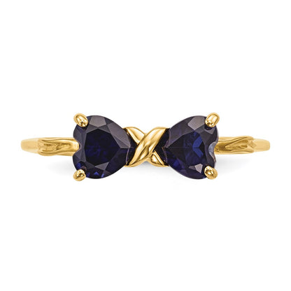 14k Polished September/Lab Created Sapphire Bow Size 7 Ring