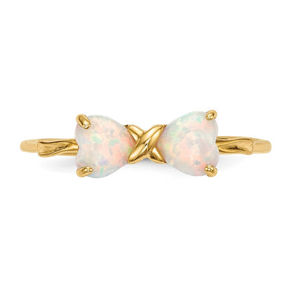 14k Polished October/Lab Created Opal Bow Size 7 Ring