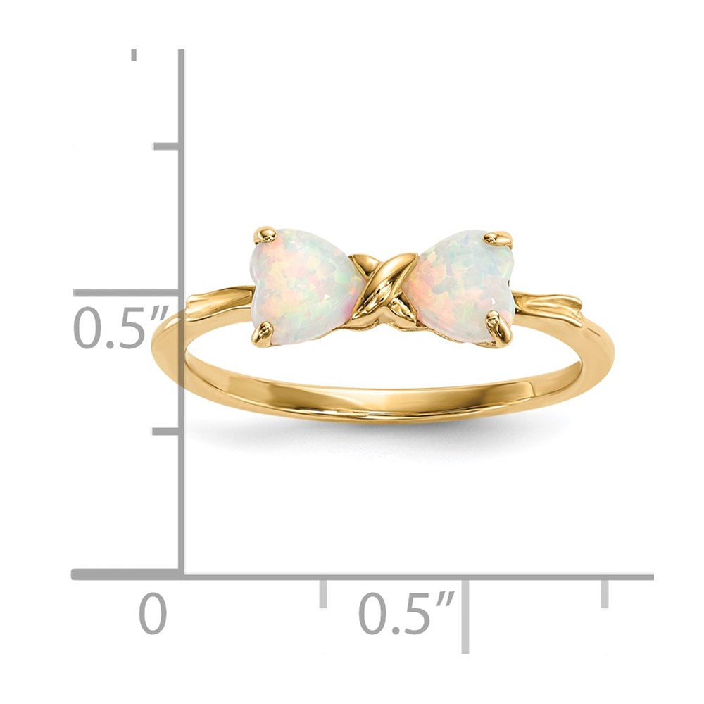 14k Polished October/Lab Created Opal Bow Size 7 Ring