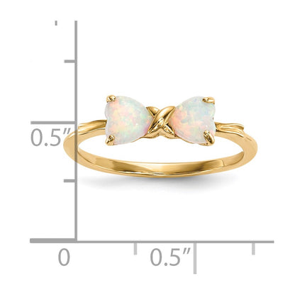 14k Polished October/Lab Created Opal Bow Size 7 Ring