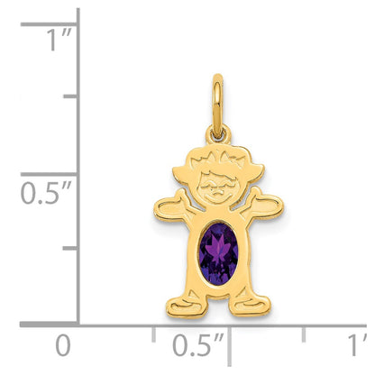14K Girl Charm 6x4 Oval Genuine Amethyst-February