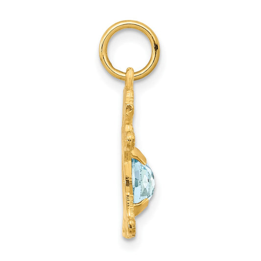 14K Girl Charm 6x4 Oval Genuine Aquamarine-March