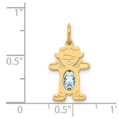 14K Girl Charm 6x4 Oval Genuine Aquamarine-March