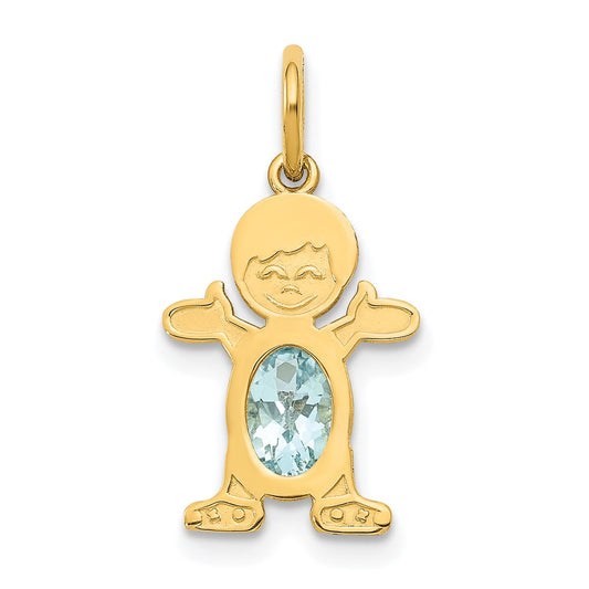 14K Boy Charm 6x4 Oval Genuine Aquamarine-March